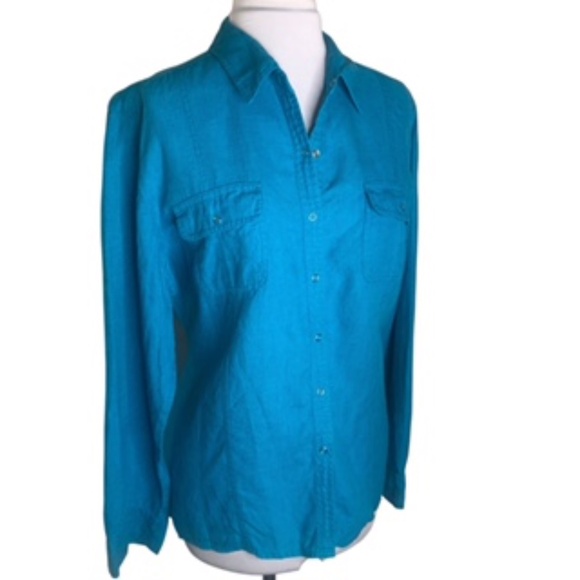 Chico's Snapped Button Front Long Sleeve Linen Top Size 2 - Picture 1 of 8